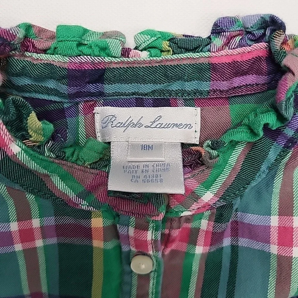 RALPH LAUREN Infant Girl‎ Size 18mo Plaid Print Long Blouse Tunic Top